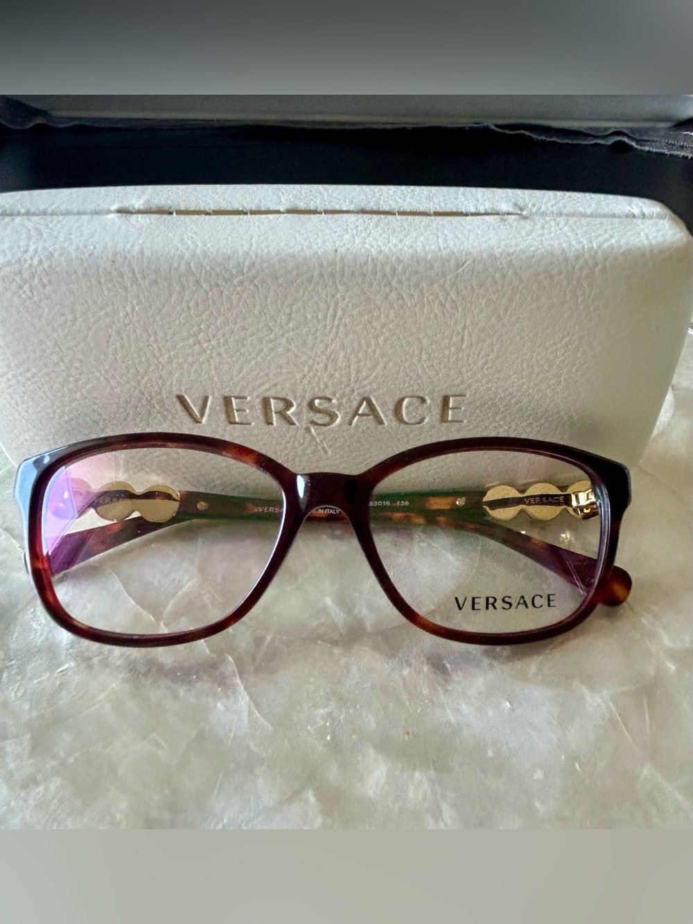 New**Versace Women's Brown Tortoiseshell Optical Glasses with Gold Accents
